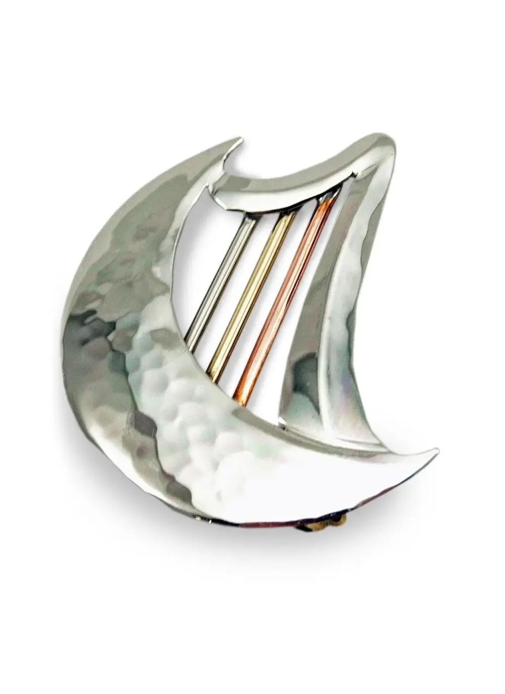 Brass copper alpaca silver Irish Harp And Moon Brooch